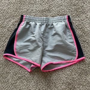 Women grey, hot pink, and black running athletic shorts